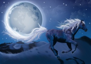 Синяя лошадь в лунном свете